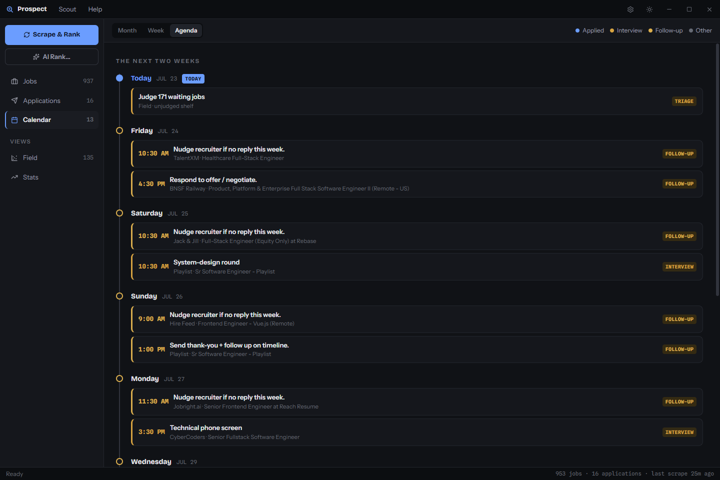 Horizon view - the next two weeks, agenda-style